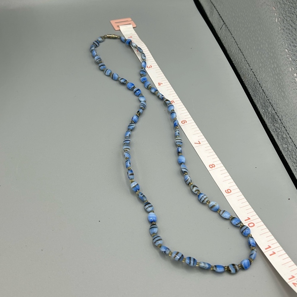 Handmade Blue White Swirl Glass Bead Necklace Artisan Boho Statement - Picture 10 of 10